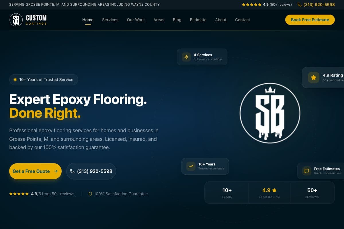 SB Custom Coatings — live Growth Engine site
